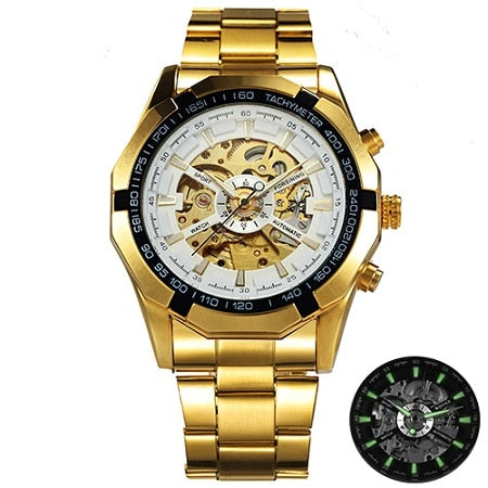 WINNER Classic Skeleton Automatic Mechanical Gold Watch for Men TM340 –  WINNER WATCH